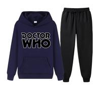 XYMCX Chándal de Doctor Who para hombre, conjunto deportivo cálido de 2 piezas para entrenamiento, sudadera con capucha informal para correr, sudadera de manga larga con estampado letras,Navy Blue-l