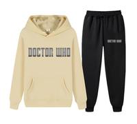 XYMCX Chándal de Doctor Who para hombre, conjunto informal de 2 piezas de manga larga con sudadera y pantalones de chándal para mujer, sudadera con capucha y estampado de letras,Khaki-xx_l