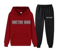 XYMCX Chándal de Doctor Who para hombre, conjunto informal de 2 piezas de manga larga con sudadera y pantalones de chándal para mujer, sudadera con capucha y estampado de letras,Wine Red-x_l