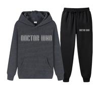 XYMCX Chándal de Doctor Who para hombre, conjunto informal de 2 piezas de manga larga con sudadera y pantalones de chándal para mujer, sudadera con capucha y estampado de letras,Dark Gray-3x_l
