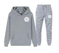 XYMCX Conjunto completo de chándal para hombre de Supernatural, sudadera con capucha de manga larga y pantalón deportivo, conjunto de 2 piezas, chándal deportivo informal con capucha,Gray-3x_l