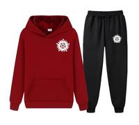 XYMCX Conjunto completo de chándal para hombre de Supernatural, sudadera con capucha de manga larga y pantalón deportivo, conjunto de 2 piezas, chándal deportivo informal con capucha,Wine Red-l