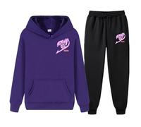 XYMCX Conjunto de chándal de otoño e invierno para hombre de FAIRY TAIL, conjunto informal de 2 piezas de manga larga con sudadera y pantalón de chándal, sudadera suave y cálida capucha,Purple-m