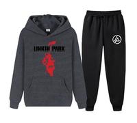 XYMCX Conjunto deportivo de Linkin Park para hombre, sudadera con capucha de manga larga y pantalones deportivos con estampado de letras, conjunto deportivo informal de 2 piezas mujer,Dark Gray-x_l