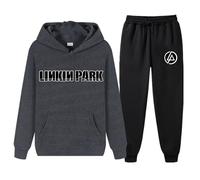 XYMCX Conjunto deportivo informal de Linkin Park para hombre: sudadera con capucha de manga larga y pantalones deportivos con estampado de letras, conjunto deportivo de 2 piezas bolsillo,Dark Gray-l