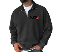 XYMCX Suéter con Cremallera de un Cuarto para Hombre para Mass Effect N7, Sudadera Ligera con Cuello Alto para Uso Deportivo Informal, suéter de Manga Larga con Cremallera y Bolsillo.,Black-l