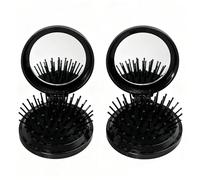 Xynovate 2 Pieza Cepillo Pelo Plegable con Espejo, Cepillo de Viaje con Espejo, Cepillo de Bolsillo, Perfecto para Llevar en tu Bolso y Aplicar Maquillaje, Apto para Todo Tipo de Cabello(Blak)