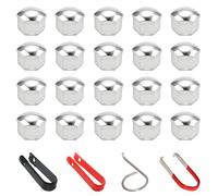 Xynovate 20 PCS Cubiertas para Tuercas de Rueda de 19mm, Tapa de Tornillo de Rueda de Coche, Cubiertas Hexagonales para Tuercas de Neumáticos con Juego de Herramientas de Extracción, Plata