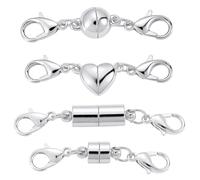 Xynovate 4 Piezas Cierres de Joyería Magnética, Cierre de Mosquetón Doble, Extensor Magnético de Joyería para Collares, Cadena de Extensión de Collar, Accesorios de Fabricación de Joyas?Plata?