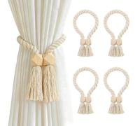 Xynovate Paquete de 4 Alzapaños Magnéticos Fuertes para Cortinas, Alzapaños de Algodón Tejidos a Mano, Alzapaños Magnéticos de Madera, Decoración Bohemia para Cortinas de Ventana de Casa