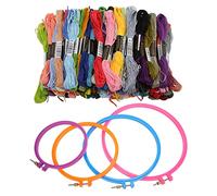Xyntor Embroidery Kit Round Plastic | Adjustable Screw for Easy Use | Silk Embroidery Thread 100 Colors | DIY Crafts for All Ages/Beginners/Adults | Present for Christmas/Birthdays