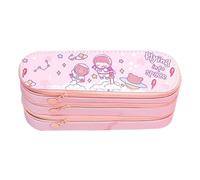 Xyntor Large Capacity Pencil Case 3 Layers | Cute Japanese Style Canvas Pouch for School/Office/College | Multi - Compartment Organizer with Class Schedule (Rosa)