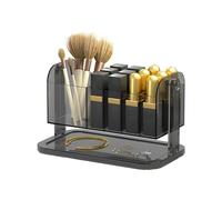 Xyntor Rotating Lipstick Storage Box | Transparent Detachable Makeup Organizer for Vanity | 180° Rotating Brush Holder/Cosmetics Rack | Multi Lattice, Large Capacity (Transparent Grey)