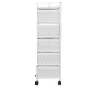 Xyntor Rotating Storage Rack | 360° Rotatable Mesh Basket Organizer with Wheels | for Kitchen Fruit Vegetable/Pantry/Bathroom Organization | Carbon Steel Frame, 2 Lockable Wheels (White 5 Tier)
