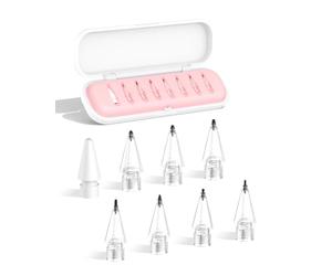 XYOFUN Paquete de 8 puntas de repuesto de fibra de carbono para Apple Pencil Pro/2ª/1ª generación/USB-C, puntas de lápiz capacitivo mejoradas para pantalla desnuda y vidrio templado, incluye funda de