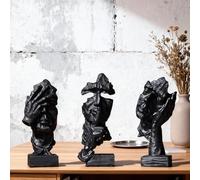 XYQXYQ 3 estatuas de pensador, figura de arte abstracto moderno, silencio negro, decoración de resina para hogar, oficina, estantería, escritorio