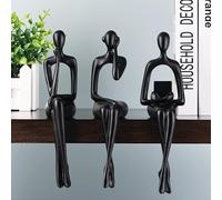 XYQXYQ Estatuas de resina para decoración de pensador, 3 esculturas abstractas sentadas, figuras de escritorio para estantería, decoración de mesa dorada para oficina en casa, sala de estar, centro de