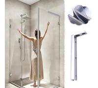 Xyrona Barra Soporte Puerta Ducha Cristal Barra de Soporte para Mampara de Ducha con Almohadillas de Goma, Soportes Antideslizantes de Esquina de 90° para Mampara de Ducha(Silver,Left)
