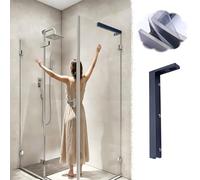 Xyrona Barra Soporte Puerta Ducha Cristal Barra de Soporte para Mampara de Ducha con Almohadillas de Goma, Soportes Antideslizantes de Esquina de 90° para Mampara de Ducha(Black,Left)