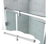 Xyrona Barra Soporte Puerta Ducha Cristal Barra de Soporte para Mampara de Ducha de 20 a 180 cm, Soportes para Estantes de Vidrio Giratorios 360° Que Refuerzan la Estabilidad(Silver,130cm/51in)