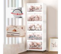 Xyrona Urna Metacrilato Vitrina Plegable de Plástico con Ruedas, Caja de Almacenamiento Apilable con Puerta Doble y Tapa, Vitrina de Acrílico Transparente para Objetos de Colección.(5-Layer)