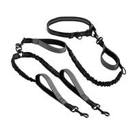 XYRTHSKO Correa Doble for Dos Perros, Compatible con Correr y Hacer Ejercicio, Correa Reflectante Multifuncional for Mascotas, Manos Libres, diseño Ajustable Duradero(Gray)