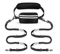 XYRTHSKO Correa Doble for Dos Perros, Compatible con Correr y Hacer Ejercicio, Correa Reflectante Multifuncional Manos Libres, diseño Ajustable Duradero(Black-Silver Grey)