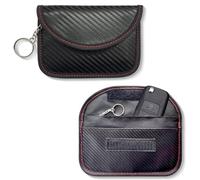 XYTAHDM - Paquete de 2 pequeñas bolsas protectoras de cuero y fibra de carbono con gancho y llavero para proteger la privacidad de los teléfonos móviles y las llaves del automóvil