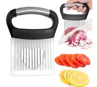 XYTAHDM Soporte de Ceboll, con Funda Protectora, rebanador de frutas y verduras patatas soporte,ayuda de corte de acero inoxidable,Rebanador de Cebolla,para Cortar Carne, Verduras, Frutas, etc