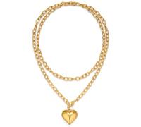 XYTDM Collar con colgante de corazón hinchado para mujer, chapado en oro y plata, collar de cadena larga, 0, Metal, Sin gemas