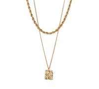 XYTDM Collar de cadena de eslabones y cuerda de doble capa para mujer, con colgante cuadrado texturizado, accesorio de joyería de moda, 0, Metal, Sin gemas