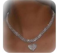 XYTDM Collar de diamantes de imitación de plata con diamantes de imitación brillantes en forma de corazón, collar de cadena gruesa, joyería de moda, simple, fiesta, baile, adecuado para mujeres y