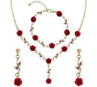 XYTDM Collares chapados en oro de 14 quilates para mujer, delicado y largo con colgante de rosa, collar de oro para niñas, collar vintage de flores rojas para mujer, 0, Metal, Sin gemas
