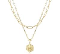 XYTDM Collares en capas de oro para mujer, chapado en oro de 14 quilates, collar de cadena con clip de papel, colgante de letra personalizada, collares de inicial, joyería de oro, 0, Metal, Sin gemas