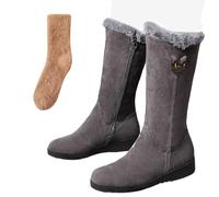 Xytraiihw Botas De Invierno para Mujer, Botas De Gamuza Sin Cordones para Otoño E Invierno Zapatos De Invierno con Forro Cálido Botas De Nieve Botas De Media Caña para Exteriores,Gris,38 EU