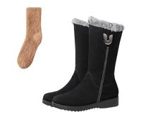 Xytraiihw Botas De Invierno para Mujer, Botas De Gamuza Sin Cordones para Otoño E Invierno Zapatos De Invierno con Forro Cálido Botas De Nieve Botas De Media Caña para Exteriores,Negro,38 EU