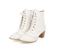 Xytraiihw Botines Vintage Mujer, Botines Tacón De Bloque con Punta Redonda Y Cordones En La Parte Delantera Botines Elegantes Talla Grande Botas Cortas Chelsea para Otoño E Invierno,Blanca,38 EU
