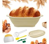 xyuayamz Cesta Fermentacion pan Silicona, Cesta de Fermentación de Pan, Ovalada Cesta de Pan Plegable con Cortador de Masa, Cepillo de Silicona, Batidor, Cuchillo de Panadero(29cm, 5 Piezas, Beige)