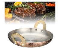 XYUERU Paellera, sartén for pizza,sin revestimiento con doble mango, sartén martillada a mano for platos españoles, restaurante en casa.(Gold,20 cm)