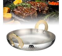 XYUERU Paellera, sartén for pizza,sin revestimiento con doble mango, sartén martillada a mano for platos españoles, restaurante en casa.(Silver,20 cm)