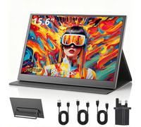 Xyvolve Monitor portátil de 15.6 pulgadas FHD 1080P IPS con altavoces duales de 5 W, 100% sRGB, mini HDMI y USB dual, incluye funda y cables para portátil/teléfono/juegos