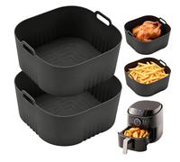 Xyvor 2 Pezzi Molde Silicona Freidora De Aire, Molde Silicona Air Fryer, Recipiente Air Fryer, Reutilizable, Pour Philips HD9200, HD9252, HD9255, 4.1L (Negro, 17cm/6.69in x 17.5cm/6.8in)