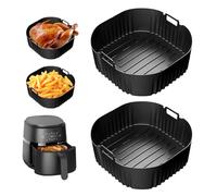 Xyvor 2 Pezzi Molde Silicona Freidora De Aire, Molde Silicona Air Fryer, Recipiente Air Fryer, Reutilizable, Pour Russel Hobbs XXL 4L, Philips NA229/00 4.2L, Philips NA320/00 4.2L (Negro, 20CM)