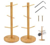 Xyvor 2 Soporte Para Tazas De Cafe Con 6 Ganchos, Soporte Para Tazas De Madera, Soportes Para Tazas Arbol, Soportes Para Pretzels De Madera Para Adornos, Salchichas, Pretzels, Collares