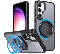 XYWCAI Funda para Samsung Galaxy S25 FE (6.7 Pulgadas), Soporte de Anillo Magnético Invisible 360°, Protección de Grado Militar Carcasa, PC/TPU Mate Antihuellas y Antirayaduras Negro