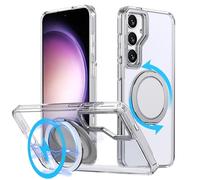 XYWCAI Funda para Samsung Galaxy S25 FE (6.7 Pulgadas), Soporte de Anillo Magnético Invisible 360°, Protección de Grado Militar Carcasa, PC/TPU Mate Antihuellas y Antirayaduras Transparente