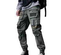 XYXIONGMAO Overall Suelto con Múltiples Bolsillos, Pantalones Casuales Funcionales Cargo Joggers Techwear Harem Hip Hop para Hombre, Negro, X-Large