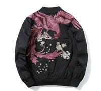 XYXIONGMAO Phoenix Bordado a mano Personalidad Japonés Hip Hop Streetwear cortavientos Flight Black Bomber Tactical Jacket, Rojo -, Medium
