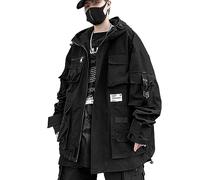 XYXIONGMAO Ropa gótica, chaqueta táctica con cremallera, cortavientos, con capucha, ropa de calle para hombre, Negro -, X-Large
