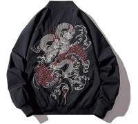 XYXIONGMAO Ropa japonesa de dragón para hombre Hip-Hop Prendas de vestir para hombre de gran tamaño Chaqueta bomber para hombre Chaqueta de piloto Ropa urbana para parejas, Negro, Large